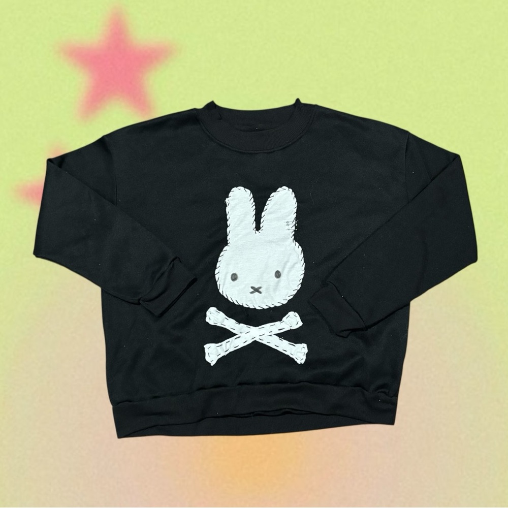Black Sweatshirt with Bunny and Crossbones Design